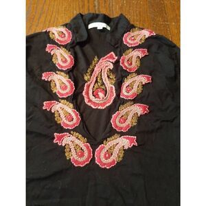 Medium OndadeMar Embroidered Cotton Deep V-Neck Tunic Top Shirt